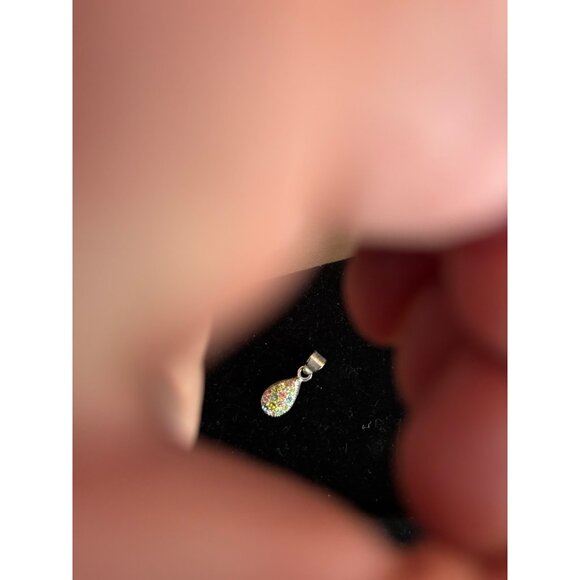 925 marked Silver Teardrop Pendant With Multicolored CZ Gemstones - Picture 7 of 12